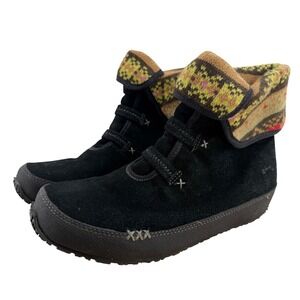Ahnu Womens Black Himalaya Moccasin Boots Knit Cuffs Sherpa Insoles Size 6